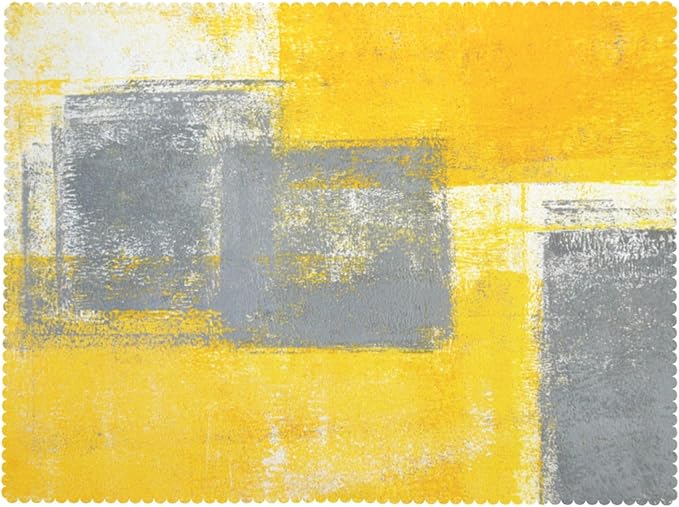 Yellow Grey Tablecloth Abstract Oil Painting Rectangle Tablecloth Modern Grey White and Yellow Art Painting Doodles Table Cover 54×72 Inch Washable Table Cloth for Kitchen Dining Room Party