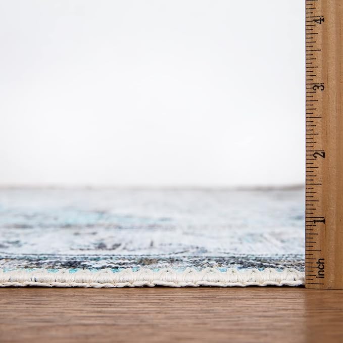 Bloom Rugs Washable Non-Slip 5' x 7' Rug - Beige/Blue Traditional Area Rug for Living Room, Bedroom, Dining Room, and Kitchen - Exact Size: 5' x 7'