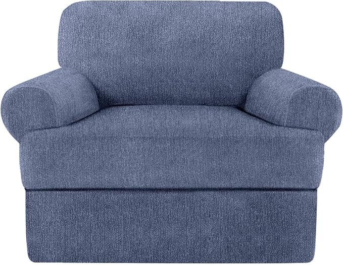 2 Pieces T Cushion Chair Covers with Arms Super Stretch Chair Slipcover for Living Room Pet Dog Universal Slip Cover Anti Slip Armchair Furniture Protector (Blue Gray, 1 Cushion)