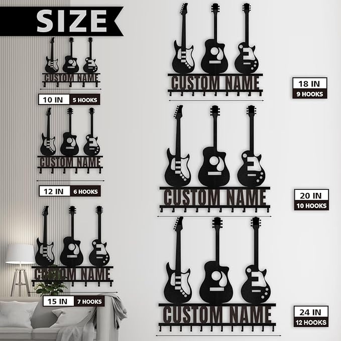 Custom Key Rack Wall Mount - Music Guitar Metal Coat Hooks for Wall, Coat Rack Organizer, Key Hanger Wall Art Decor, Key Rack Storage for Living Room Entryway Doorway Office, Home Decor Gift