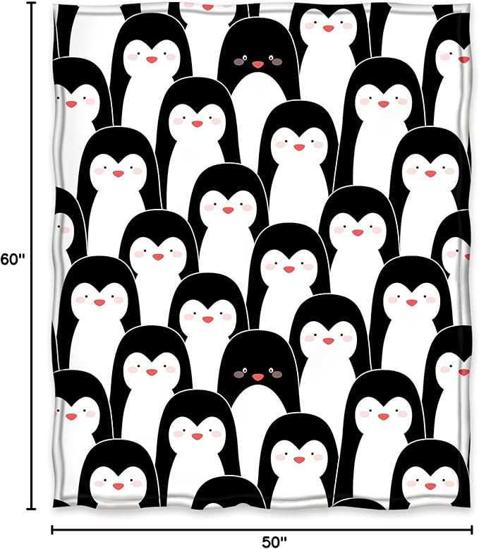 Jekeno Penguin Blanket Antarctic Animals Black and White Penguins Print Gifts for Women Kids Girls Boys Home Bedroom Living Room Decor Soft Cozy Lightweight Plush Throw Blankets 50"x60"