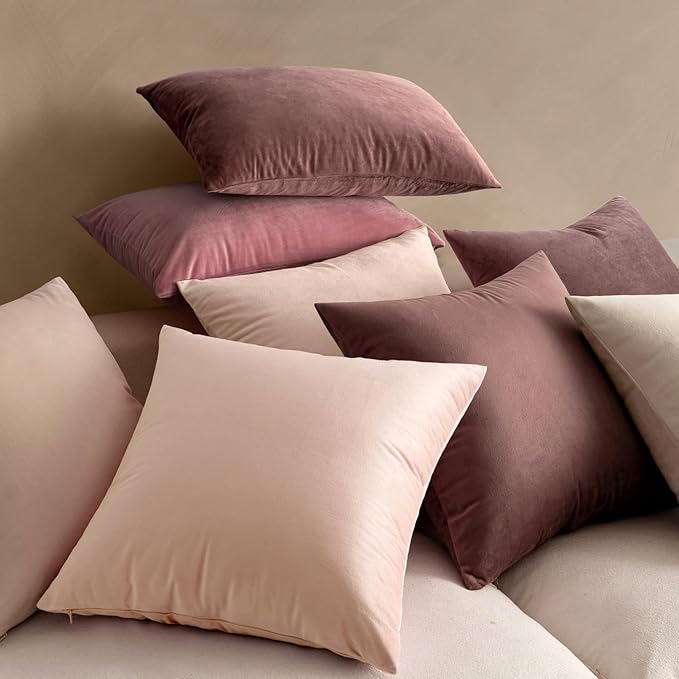 MIULEE Velvet Throw Pillow Covers 18x18 Inch, Pack of 2 - Pink, Super Soft Decorative Square Cushion Cases Modern Luxury Home Decor for Sofa,Couch,Bed,Chair