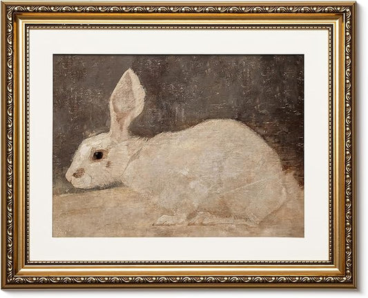 ARPEOTCY Vintage Gold Framed Wall Art, Easter White Rabbit Paintings, Canvas Prints Artwork with Antique Frame, Victorian Wall Picture Decor for Room Gallery Living Room, 13x16 inch