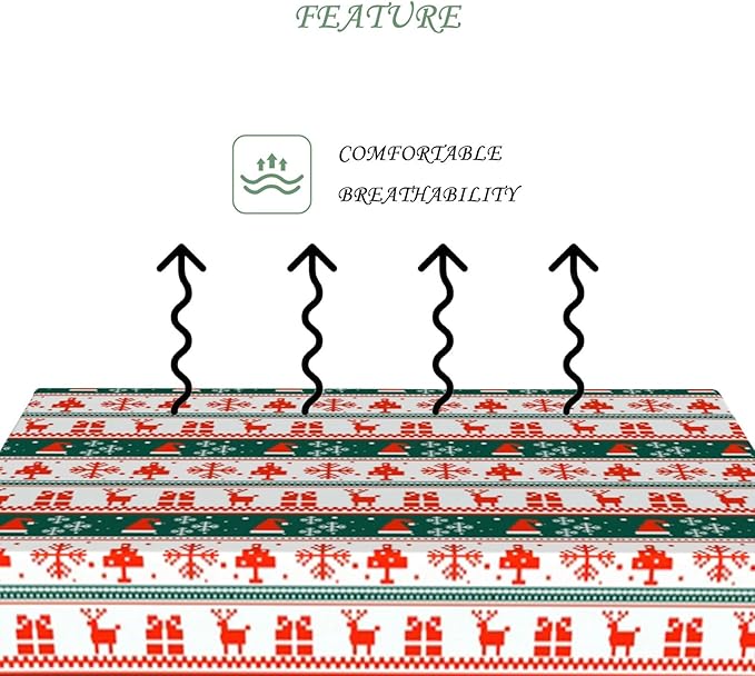 70x90 Inch Xmas Rectangle Tablecloth Reindeer Snowflakes Christmas Element Stripe Table Cloth Washable Durable Table Cover for Kitchen Dining Banquet Ugly Christmas Sweater Party Decor