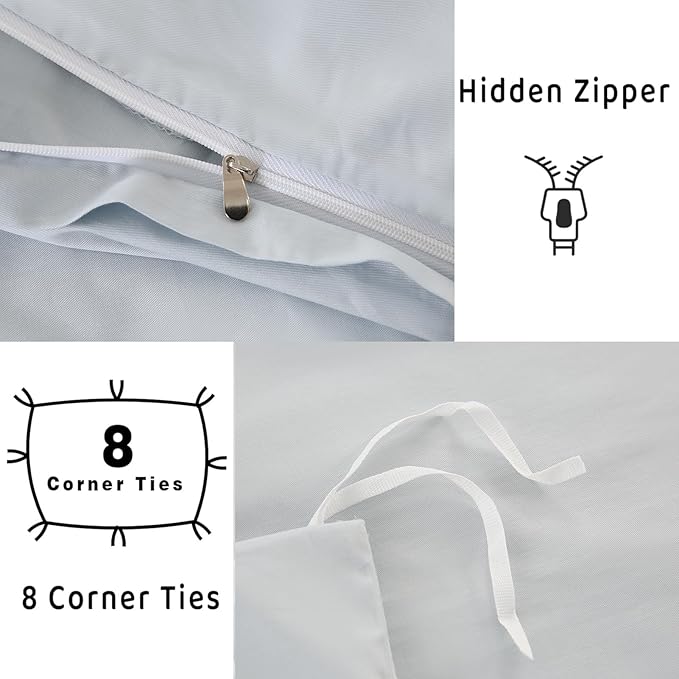 100% Organic Cotton Duvet Cover Queen Size 400 Thread Count Sateen Comforter Cover Soft and Breathable Cooling Bedding Set 3 Piece（Light Blue,Queen）