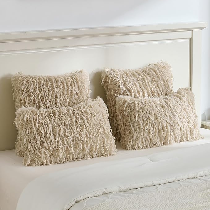 FUTEI Apricot Decorative Throw Pillow Covers 22x22 Inch Set of 2,Soft Fluffy Faux Feather Texture Cushion Cases,Modern Home Luxury Decor for Couch Bed Living Room