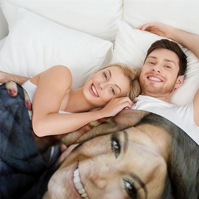 Jecivila Custom Blanket with Picture Text Personalized Photo Flannel Throw Blankets Customized Couple Gifts for Girlfriend Boyfriend Wife Husband on Valentine's Day Birthday