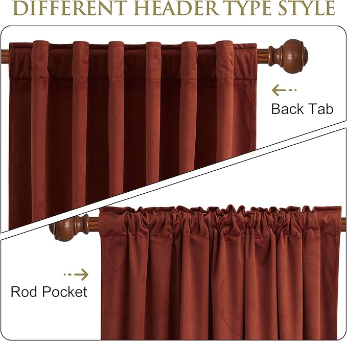 StangH Rust Curtains 92 inches Long Christmas Decor Back Tab Noise Reducing Theater Curtains, Heavy Duty Thermal Insulated Drapes for Warm Bedroom/Kids, W52 x L92, 2 Panels