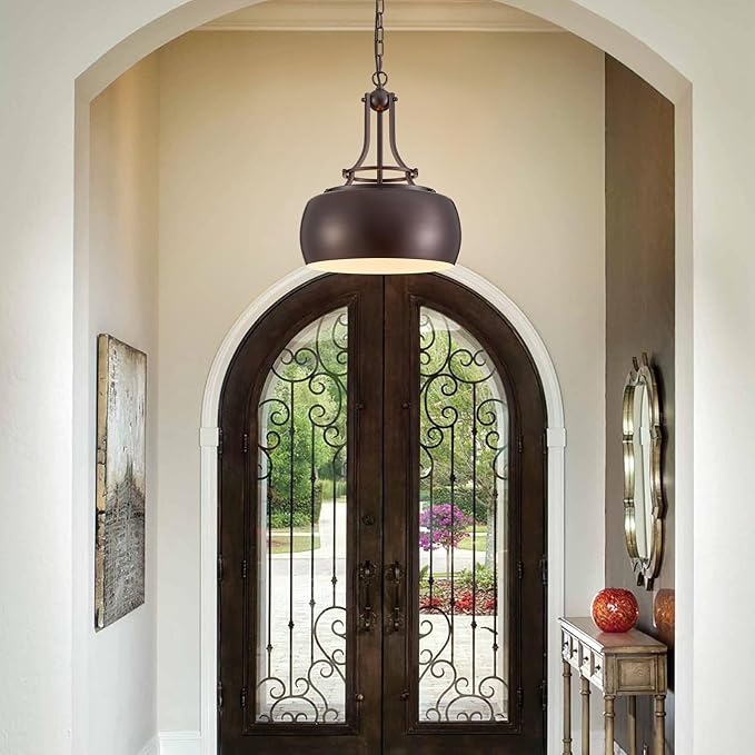 WUZUPS Chandelier Rustic Farmhouse Industrial Round Ceiling Pendant LED Light Fixture with Open Bottom Drum Shade, H 15.7" x W 13.4", Metallic Orb