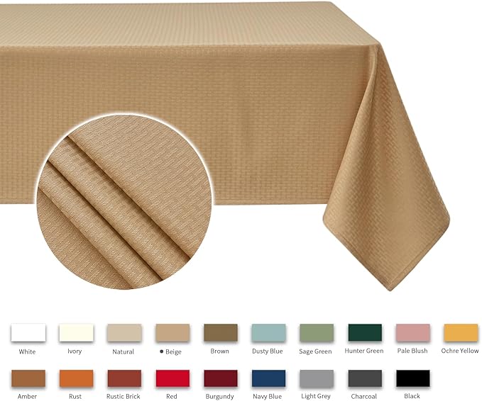 maxmill Square Jacquard Tablecloth Waterproof Spillproof Wrinkle Resistant Soft Weaved Design Table Cloth for Dinner and Party Washable Fabric Cover, Indoor and Outdoor Use, 60 x 60 Inch, Beige