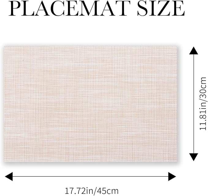 BACKTOEDEN Placemats Set of 8 Heat Resistant Washable Wipeable Placemat Woven Non-Slip Foldable Vinyl/Plastic Place Mats Indoor/Outdoor Mat Kitchen Dining Table Pad, Beige