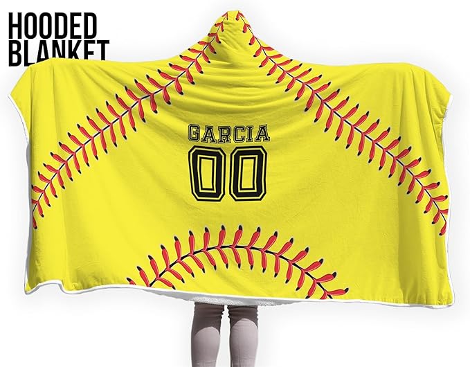 Personalized Softball Hooded Blanket Game Day Custom Hooded Fleece Blanket with Name Number Softball Wearable Blanket University Team Blanket Gift for Sports Fans Kids Adult Graduation