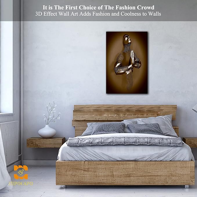 3D Wall Art Decor Artwork - 3D Metal Effect Wall Art Merged Hands for Modern Wall Art, Large Wall Art for Bedroom Dercorations Framed 18”x24”x1Pcs