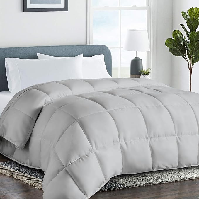 COHOME Quilted Full Size Comforter - All-Season Down Alternative Duvet Insert - Luxury Hotel Soft Breathable Light Grey Comforter with Anti-Clump Tech & 8 Tabs - Gift for Women & Men (82"x86")