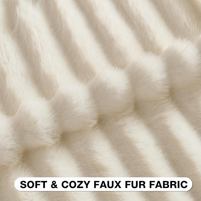 FUTEI Cream White Decorative Throw Pillow Covers 16x16 Inch Set of 2,Soft Fluffy Faux Rabbit Fur Dyeing Striped Textured Cushion Case,Modern Home Decor for Couch Bed Living Room
