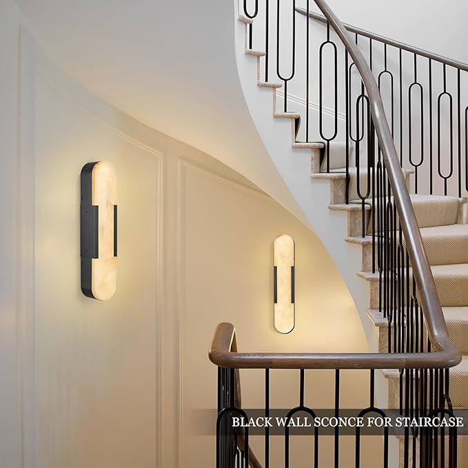 Alabaster Wall Sconce, 20" Natural Marble Wall Sconce, Black Alabaster Sconces, Indoor Modern Bathroom Sconces Wall Lighting for Living Room, Bedroom, Hallway, Stairs