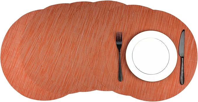 WAZAIGUR Round Placemats Set of 6 Woven Vinyl Easy to Clean Heat Resistant Kitchen Table Mats 15 Inch(Orange 6)