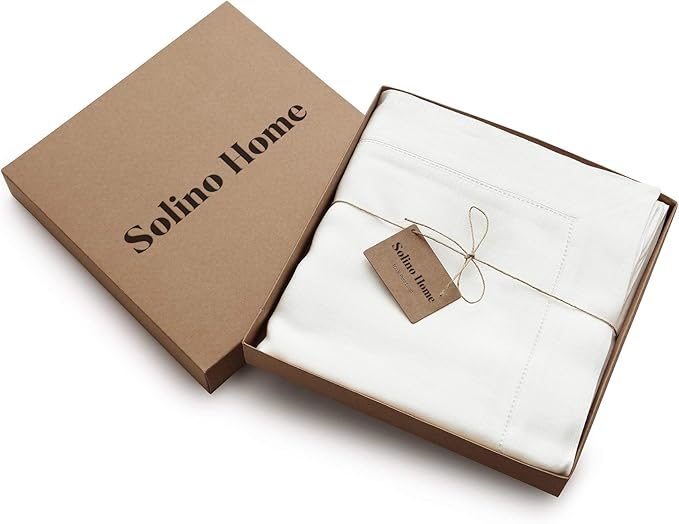 Solino Home Linen Tablecloth 60 x 108 Inch - Classic Hemstitch 100% Pure Linen White Table Cloth for Rectangle Tables - Machine Washable Tablecloth for Fall, Autumn, Winter, Thanksgiving, Holiday