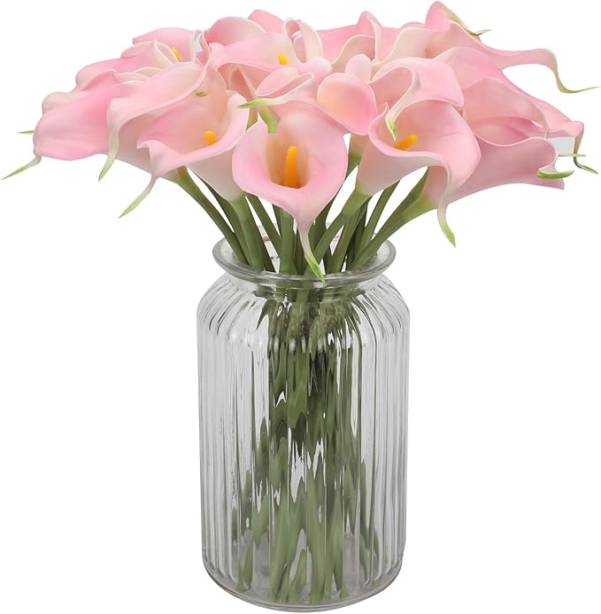 Duovlo 20pcs Calla Lily Bridal Wedding Bouquet Lataex Real Touch Artificial Flower Home Party Decor (Pink)