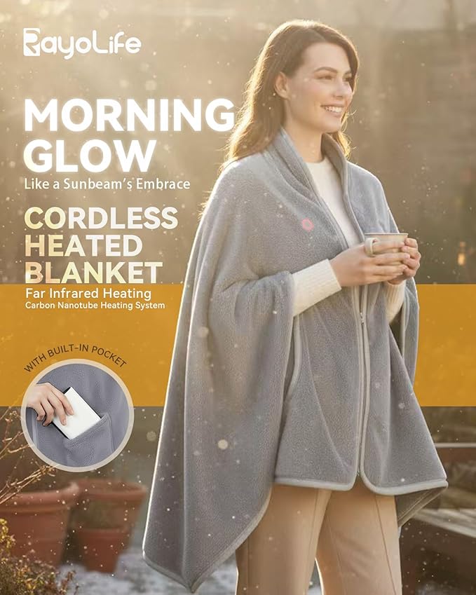Cordless Heated Blanket – Portable Battery Operated Throw with Rechargeable Pack, Far Infrared Heat, Soft Faux Rabbit Fur for Home, Office, Travel, Camping