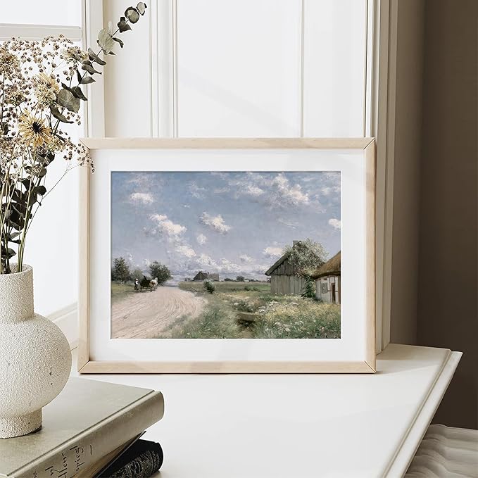 XOCUUI Vintage Cottage Wall Art, Landscape Wall Art Prints, Old Cottages Countryside Landscape Decor, 8" X 10" Unframed Canvas Prints Decorations for Living Room Home Farmhouse Bathroom Decor