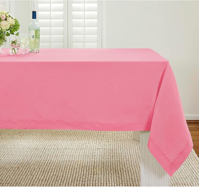 Solino Home Linen Tablecloth 52 x 52 Inch - 100% Pure Linen Pink Carnation Square Tablecloth - Fete, Machine Washable Table Throw