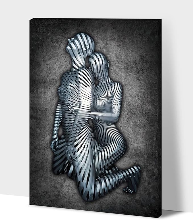 HIPOCAPO 3D Metal Effect Wall Art - Wall, Modern Abstract Hug Lovers Painting Picture Poster Prints for Bathroom, Romantic Couple Living Room Canvas Framed 12''x18''x1Pcs 3d Art-25