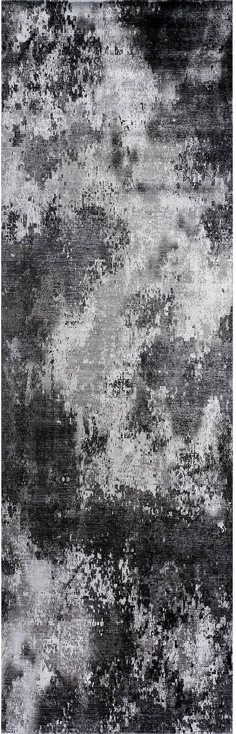 Non Slip Rugs 2x7 Modern Abstract Easy Silk Rubber Backing Soft Runner Rug for Hallways Easy to Clean Non Shedding Kitchen for Laundry Room Indoor Area Carpet (Gray - Black, 2x7)