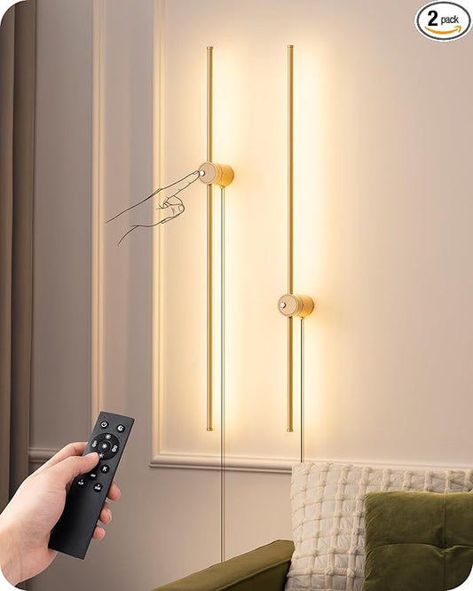 EDISHINE Plug in Wall Sconces, Stepless 2700K-6000K Dimmable Wall Sconce Set of Two, 39.4" Touch LED Wall Light with Remote, 350° Rotation Night Light with Timer for Living Room Bedroom Hallway