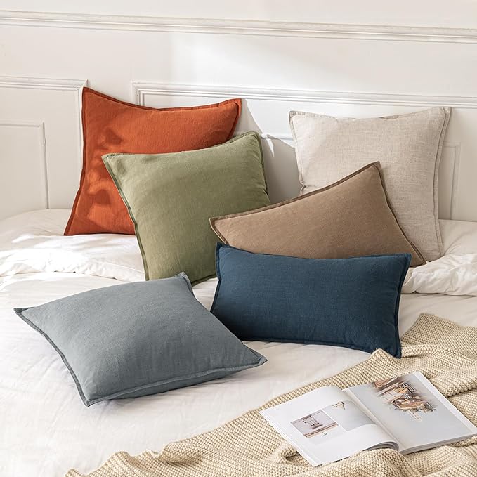 MIULEE Decorative Linen Lumbar Pillow Covers 12x20 Inch Navy Blue Boho Farmhouse Neutral Couch Throw Pillows for Bed Pack of 2 Accent Coastal Modern Pillowcase Summer Sofa Livingroom Home Decor