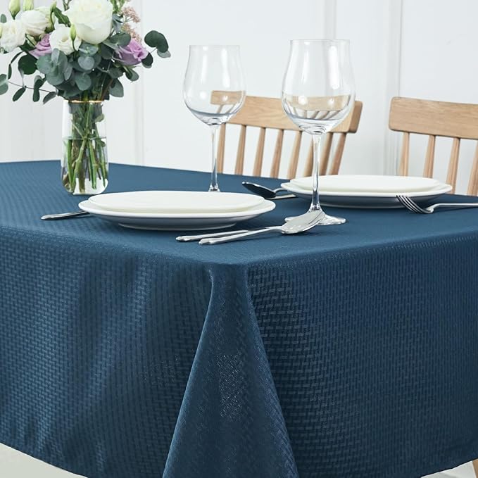 maxmill Rectangle Tablecloth Weaved Pattern Waterproof Spillproof Wrinkle Free Table Cloth, Kitchen Dining Tabletop Decoration, Fabric Table Cover for Holiday Parties, 52 x 108 Inch, Navy Blue