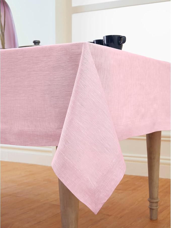Solino Home Linen Tablecloth 60 x 156 Inch - 100% Pure Linen Bubblegum Pink Table Cloth for Rectangle Tables - Athena, Machine Washable Tablecloth
