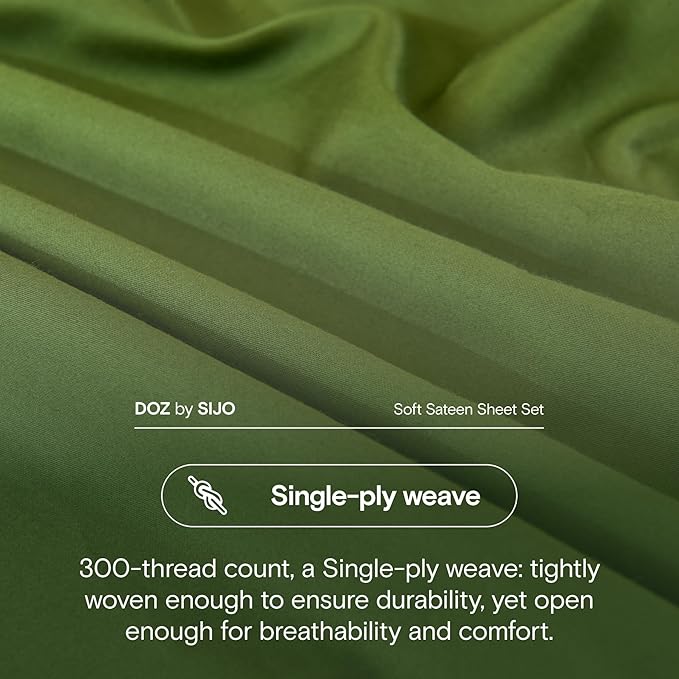 DOZ 100% Long Staple Cotton Duvet Cover Set, Soft Sateen Weave Cotton, Smooth, Breathable, Hotel Comfort, 90"x90", 8 Loops, 3pc – 2 Pillowcases 1 Duvet Cover (Forest, Full/Queen)