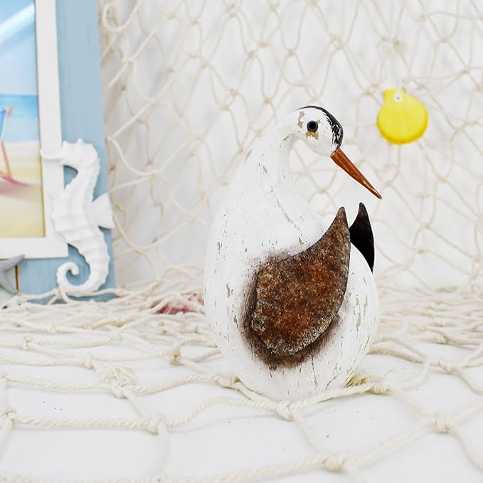 Veclotch 4.3"" H Nautical Wood Beach Sea Bird Table Statue Decorative Seabird Figurine Handmade Sculpture Rustic Distressed Farmhosue Nautical Bird Statue Sea Ocean Coastal Home Decoration (S), Small