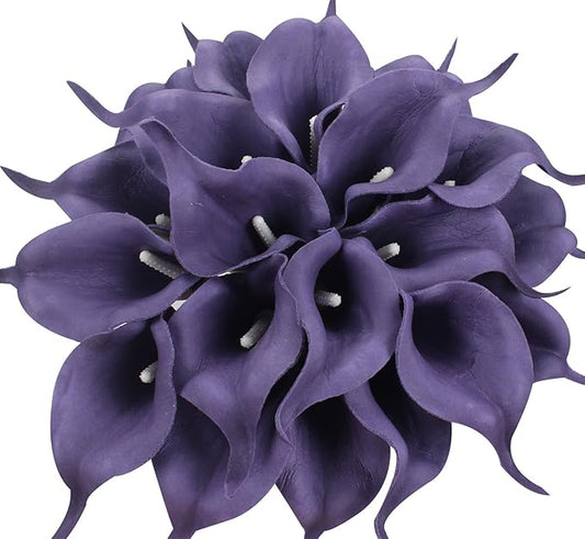 Duovlo 20pcs Calla Lily Bridal Wedding Bouquet Lataex Real Touch Artificial Flower Home Party Decor (Purple)