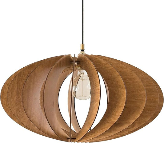 DEZAART Wooden Pendant Light – Handmade Mid-Century Style Fixture / 1m Cord / E27 / Warm Lighting for Earthy Bedrooms, Modern Dining, or Cozy Home Interiors