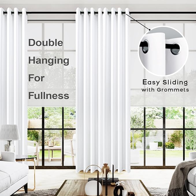 KOUFALL 52 by 105 Inches Long White Blackout Curtains for Living Room