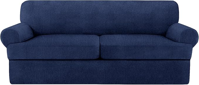 3 Piece T Cushion Sofa Slipcovers Stretch Couch Cover Furniture Covers with 2 Individual T Cushion Covers, Machine Washable for Living Room (Navy, 2 Cushions)