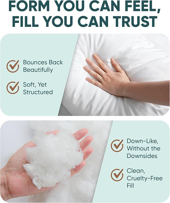 Pillowflex Synthetic Down Alternative Pillow Inserts for Shams - Comfy Pillows for Sleeping, Perfect Pillow & Best Sleeping Pillows, Handmade Down Alternative Throw Pillow Inserts - (17x17 Set of 2)