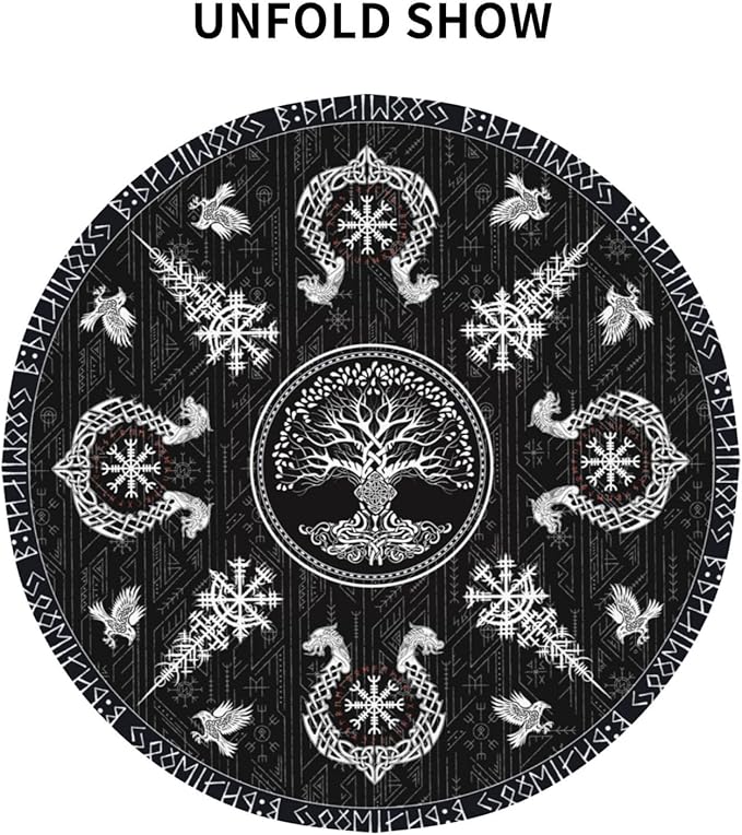 Norse Viking Tablecloth, Nordic Mythology Tree of Life Crow Ancient Mythical Viking Raven Print Water Resisitant Table Cover for Dining Kitchen Living Room Home Party Holiday Decor 36 inch Round