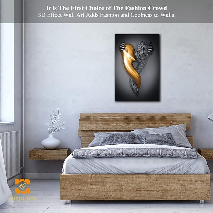 3D Metal Effect Wall Art - 3D Metal Art Wall, Modern Abstract Hug Lovers Painting Picture Poster Prints for Bathroom, Romantic Couple Living Room Canvas Wall Art Framed 18”x24”x1Pcs