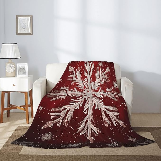 Cafemira Elegant Snowflakes,Flannel Blanket,Adult Throw Blankets,Double-Sided Fleece,Sofa Knee Throws,All Seasons Quilt,for Bed,Couch,Travel,Camping,Office nap, 80x60 Inch