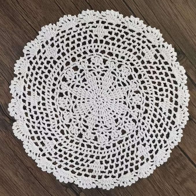PHANTOMON Crochet Doilies Handmade Round Cotton Lace Table Placemats Knitted Tablecloth, Star Pattern Rippled Edge, Pack of 4 (12 Inch, White)
