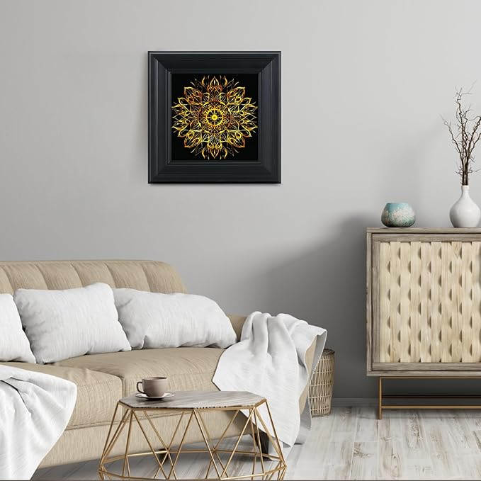 Brivoria Mandala Wall Art Home Decor, Golden Geometric Artwork with Layered Frame Structure, Modern Spiritual Accent for Bedroom Yoga Room Reading Nook or Study, Wall and Tabletop Display, 12x12