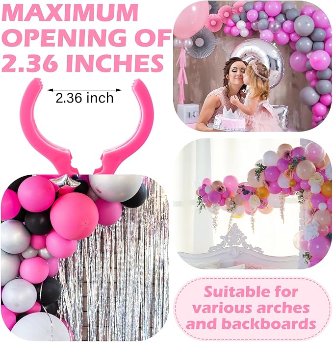 LemonRoad 10 Pack Large Balloon Arch Clips Plastic Transparent Backdrop Spring Clamps 3.5 Inch Heavy Duty Clip for Balloon Arch Kit Birthday Decoration Crafts Woodworking Photography Studios (Pink)