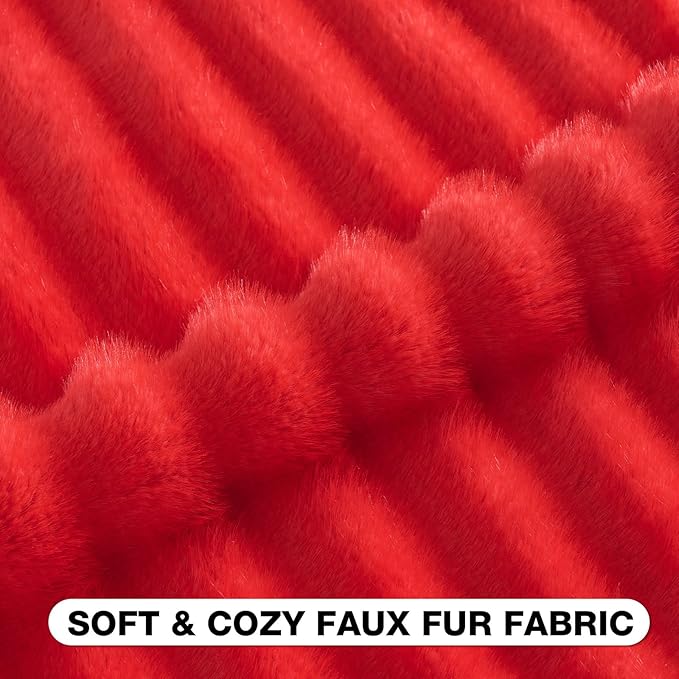 FUTEI Christmas Red Decorative Throw Pillow Covers 18x18 Inch Set of 2,Soft Fluffy Faux Rabbit Fur Dyeing Striped Textured Cushion Case,Modern Home Decor for Couch Bed Living Room