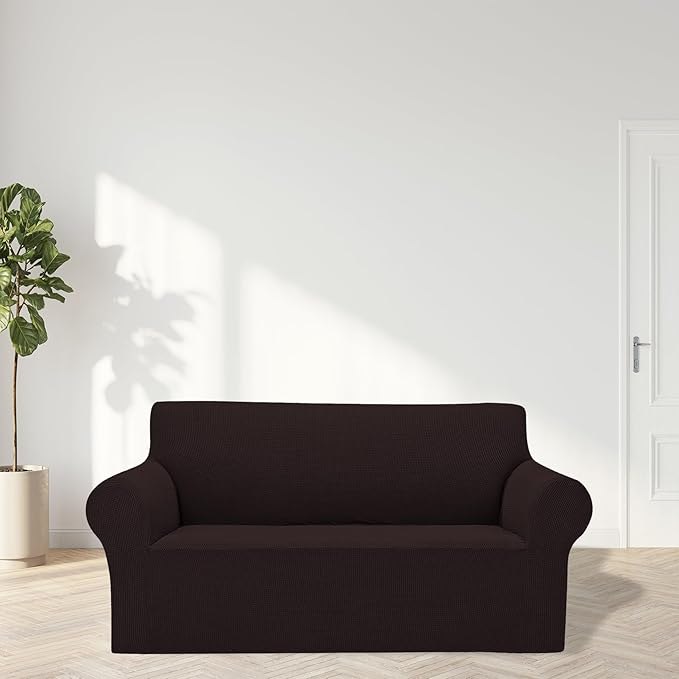 Cupuamon 2025 New Stretch Loveseat Sofa Slipcovers Couch Cover for 2 Cushion Furniture Protector Sofa Covers with Elastic Bottom Jacquard Fabric Small Checks for Pets, Kids - Chocolate