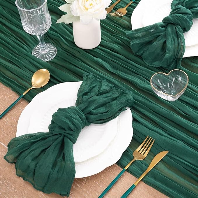 MLMC 3 Pack Emerald Green Cheesecloth Table Runner Boho Dark Green Cheese Cloth Table Runner 10ft Sheer Gauze Cheesecloth Decorations for Wedding Home Party Christmas Decor