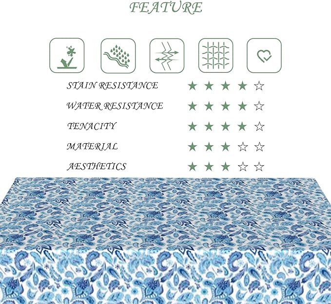 70x120 Inch Paisley Rectangle Tablecloth Vintage Blue Flower Table Cloth Washable Durable Table Cover for Kitchen Party Dining Garden Picnic Patio Decor