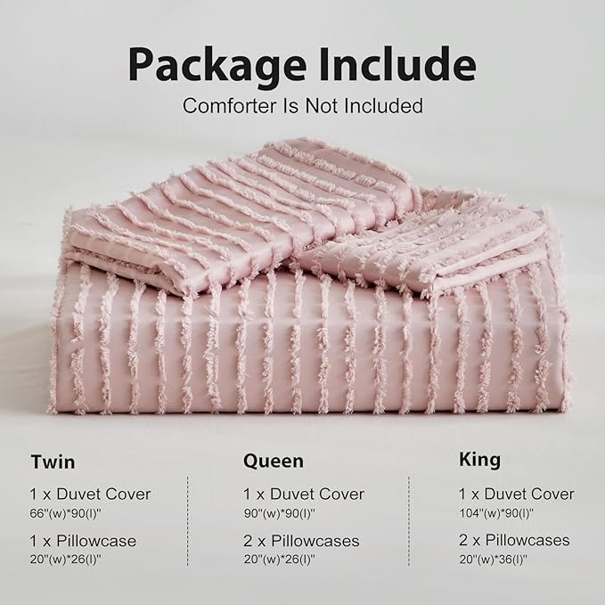 WARMDERN Boho Duvet Cover Set Queen Size, Pink Striped Duvet Cover Microfiber Bedding Set, 3PCS Ultra Soft Breathable Lightweight Tuft Texture Duvet Covers with Zipper Closure(Pink, Queen)